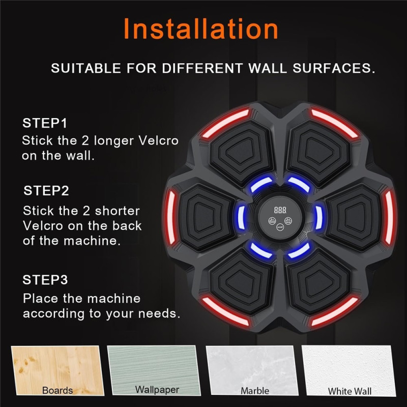 Train Boxing -seinälle kiinnitettävä musiikki- ja digitaalinen nyrkkeilyvarustus + käsineet
