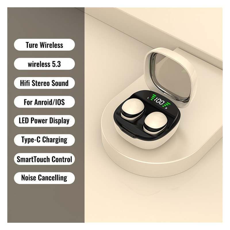 Trådløse hodetelefoner med øretelefon, HiFi-stereolyd, Bluetooth - Sleep HD, basslyd - Beige