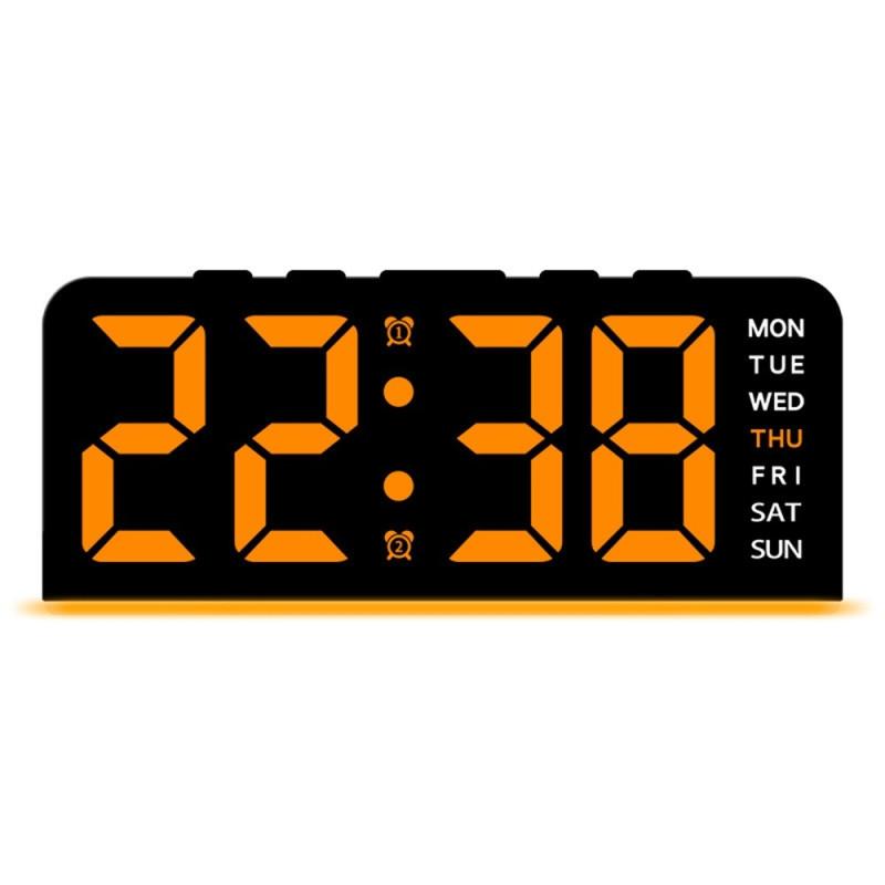 LED Clock Digital Alarm Clock Large Display Date Temperature Alarm Clock - Black / Orange Light