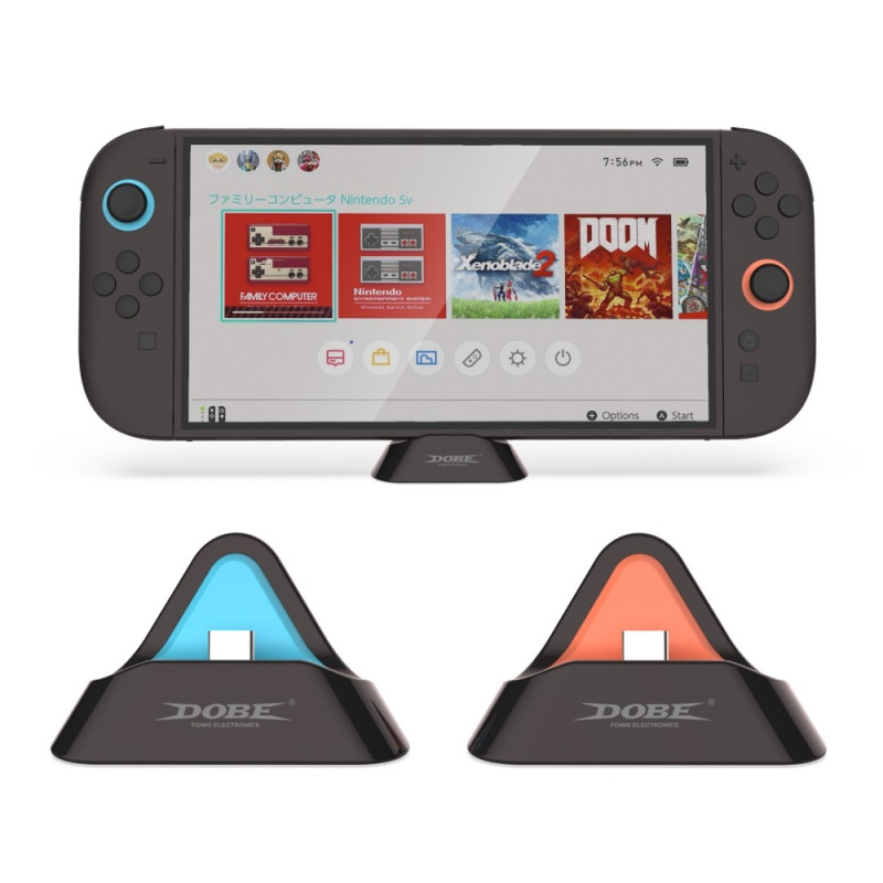 Opladningsdock, opladningsstander, kompatibel med Nintendo Switch 1 + 2 + OLED