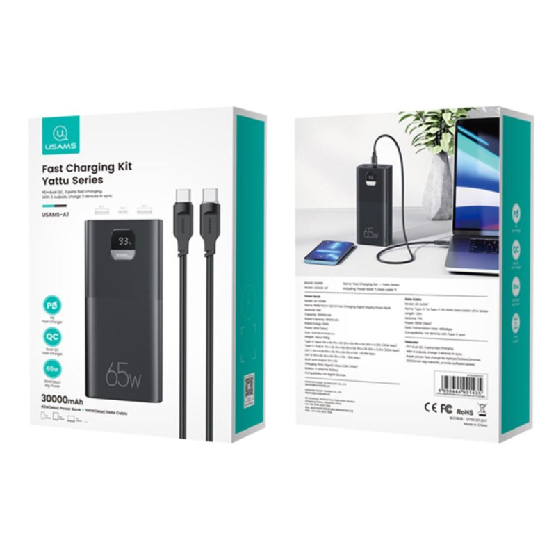 USAMS Powerbank 30000mAh hurtiglading 65w PD