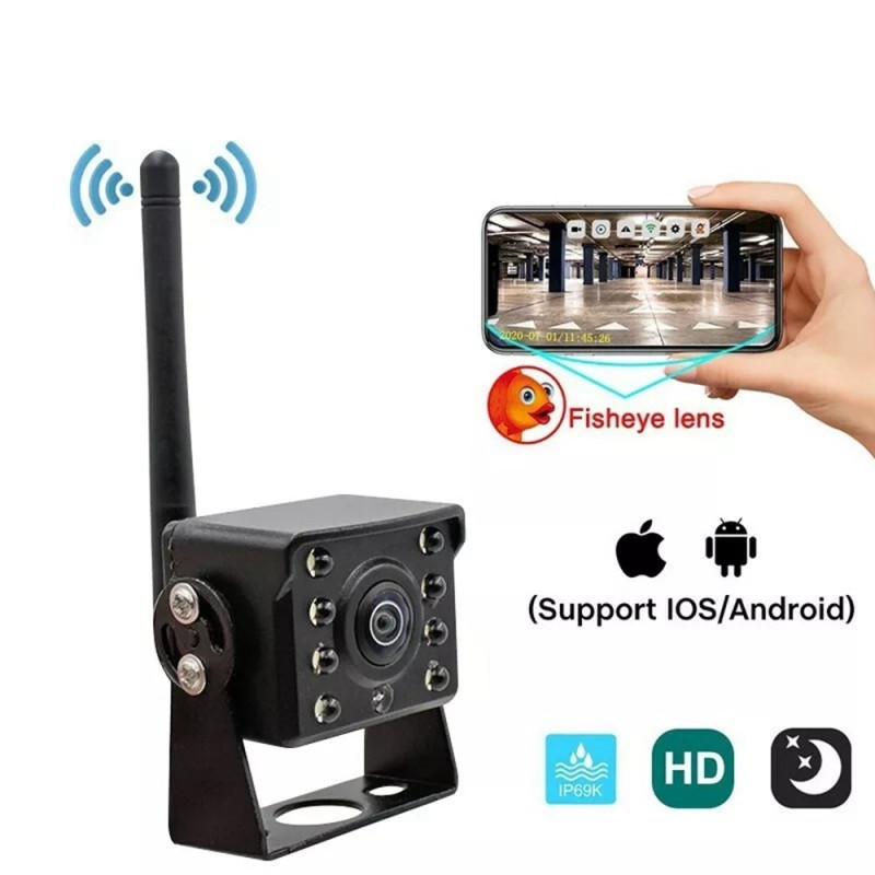 Nattesyns vidvinkel WiFi-kamera Vandtæt bakkamera trådløst til sikker kørsel
