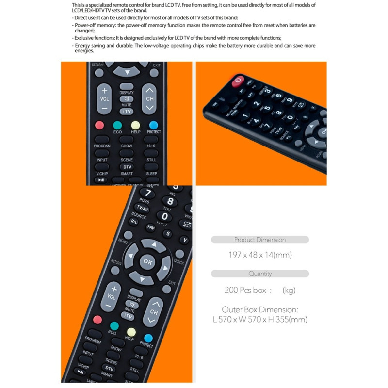 Remote Control CHUNGHOP E-C910 For Changhong TV TV Remote Control Replacement