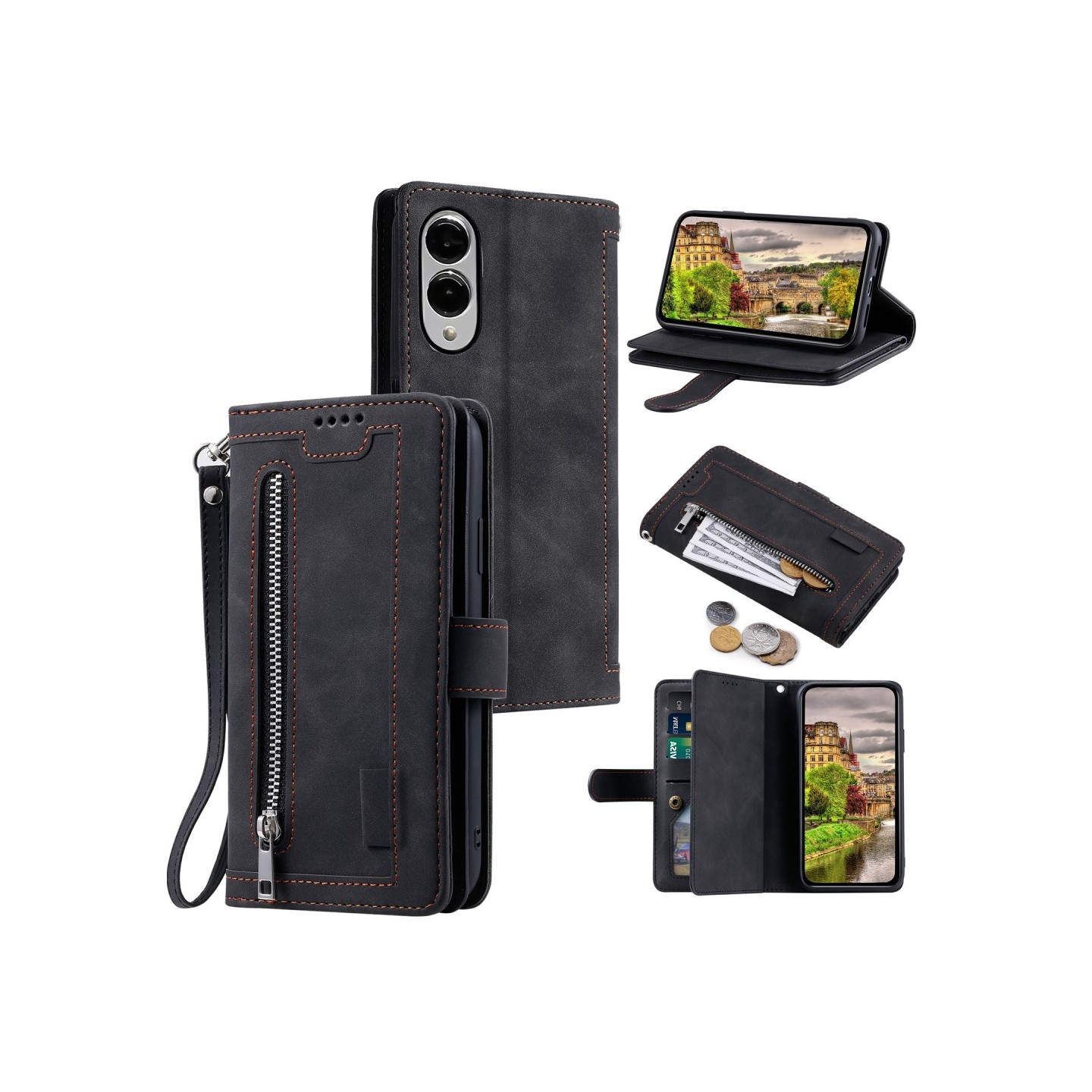 För Samsung Galaxy S25 Edge Fodral med Dragkedja och 9 Kortplatser