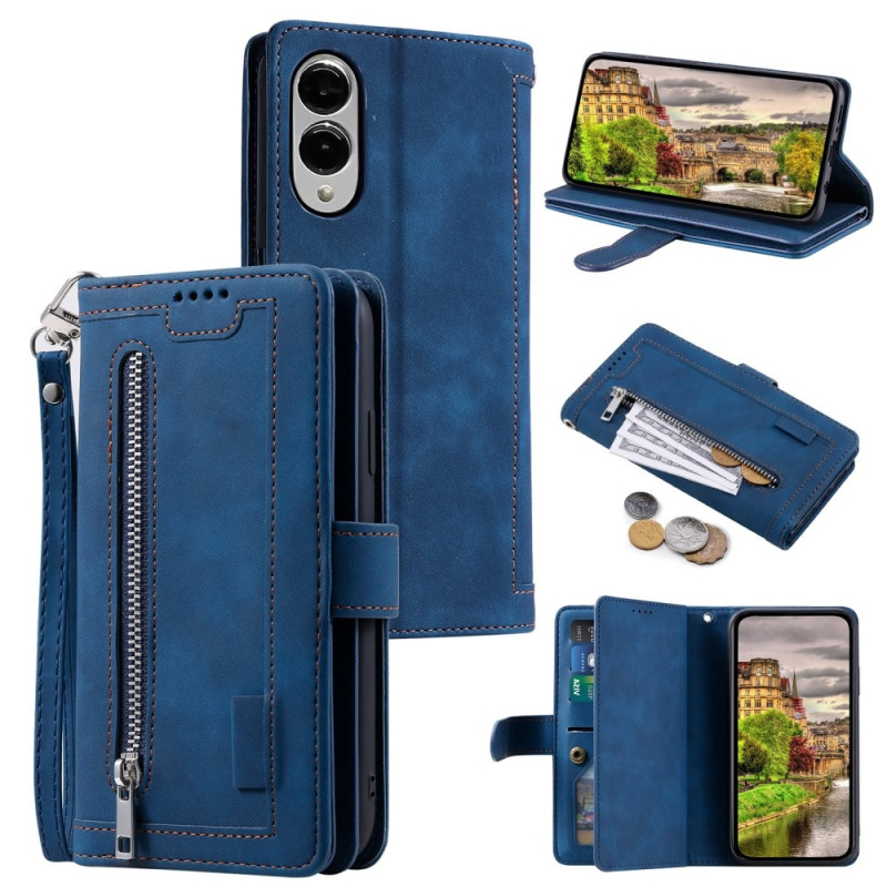 For Samsung Galaxy S25 Edge Case Zipper Pocket PU Leather Phone Cover with 9 Card Slots