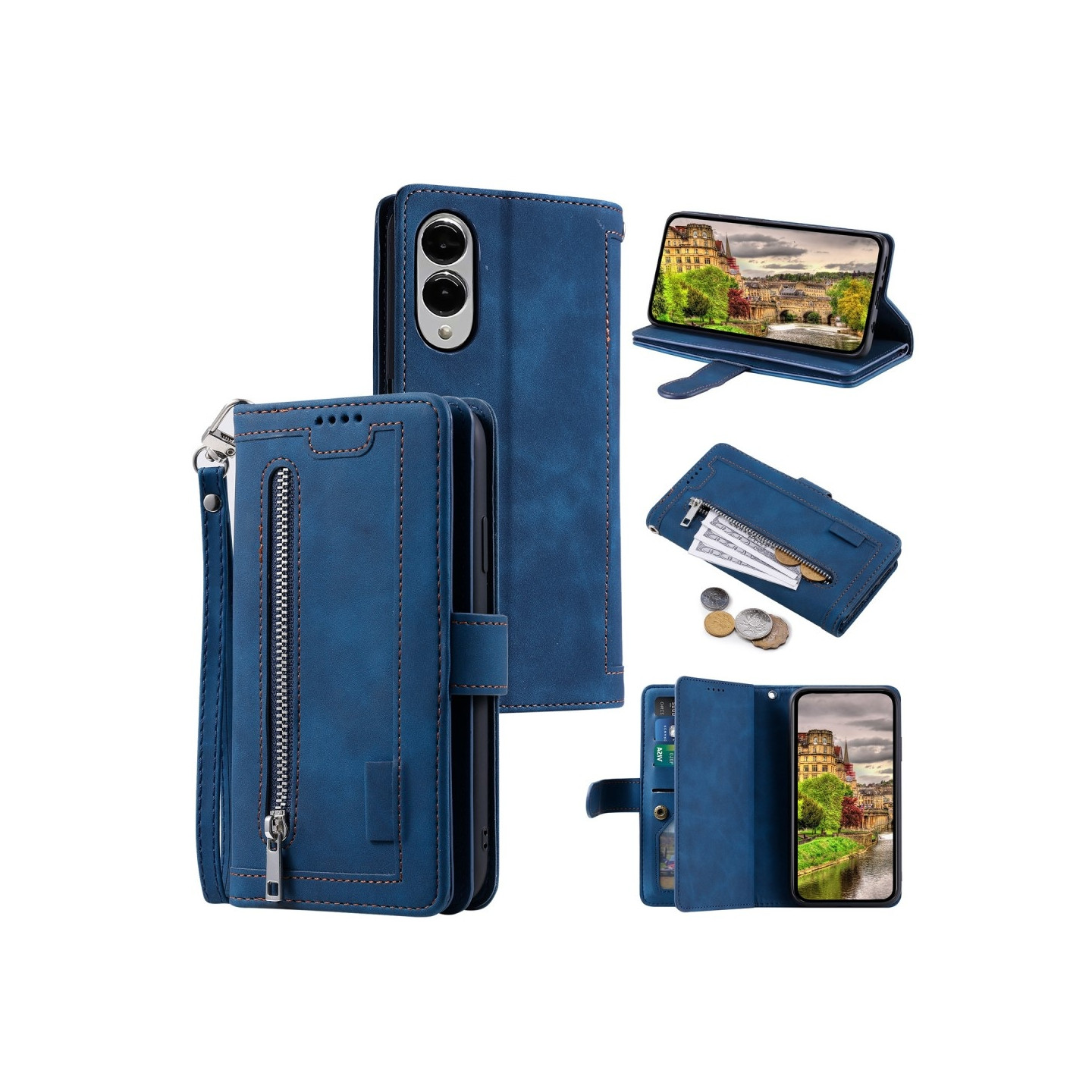 For Samsung Galaxy S25 Edge Case Zipper Pocket PU Leather Phone Cover with 9 Card Slots