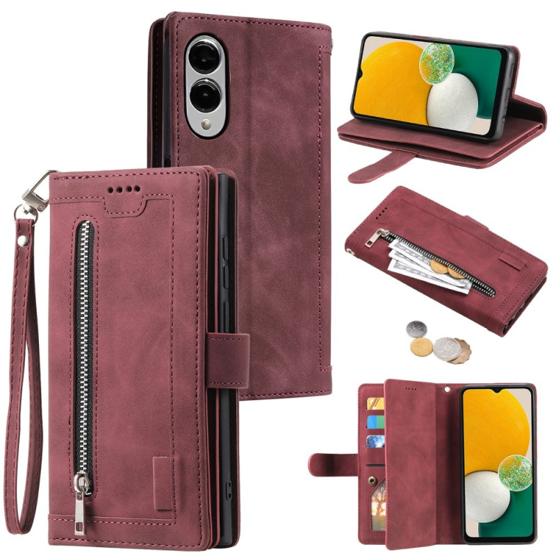 For Samsung Galaxy S25 Edge Case Zipper Pocket PU Leather Phone Cover with 9 Card Slots