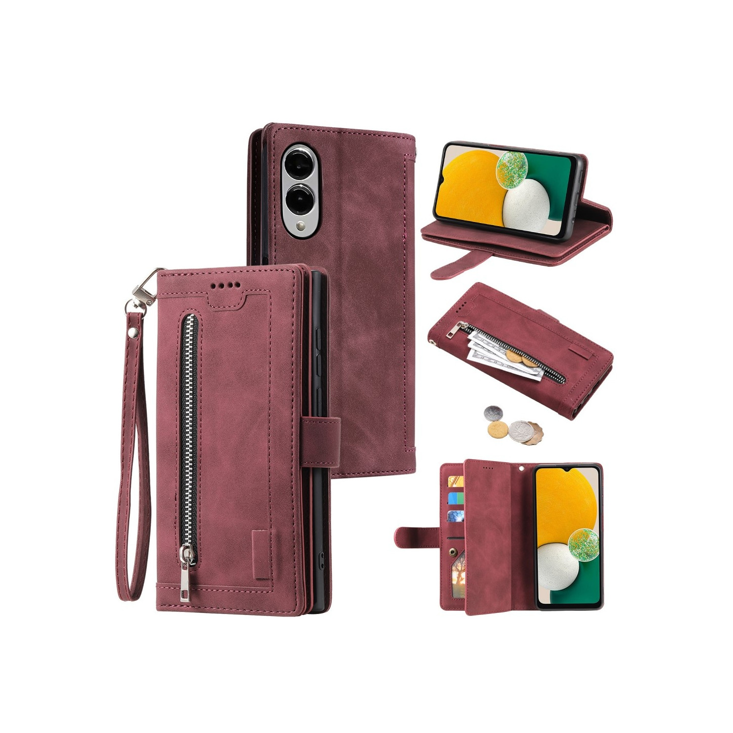 For Samsung Galaxy S25 Edge Case Zipper Pocket PU Leather Phone Cover with 9 Card Slots