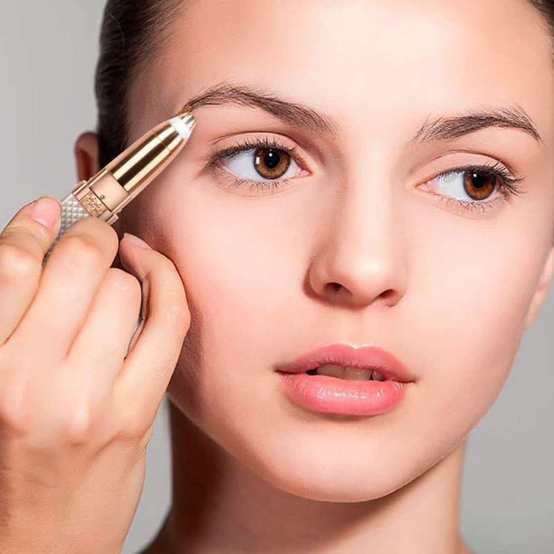 2-i-1 barbermaskin trimmer øyenbryn ansiktshårfjerner leppestiftformet LED-lys