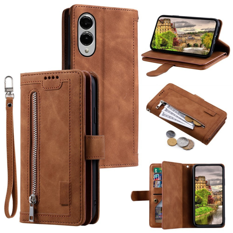 For Samsung Galaxy S25 Edge Case Zipper Pocket PU Leather Phone Cover with 9 Card Slots