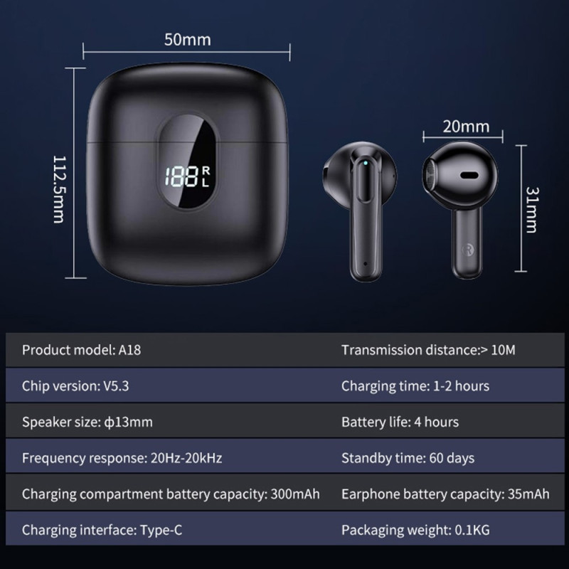 A18 150 språk Oversetter Smart Voice Bluetooth In Ear-hodetelefoner - Svart