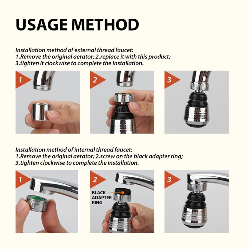 360 graders svingbar vannkran 2 posisjoner Kjøkkenbatteri Luftevask