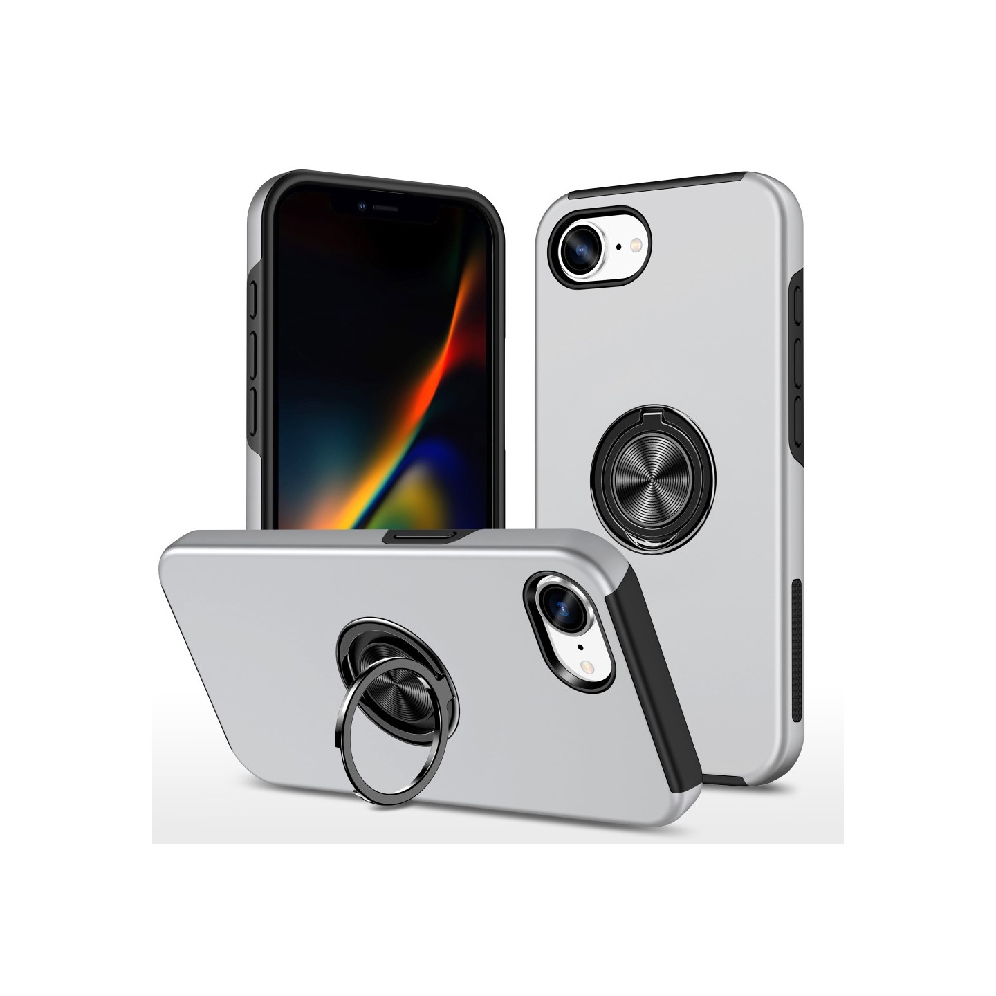 For iPhone 16e Finger Ring Kickstand Hybrid Case