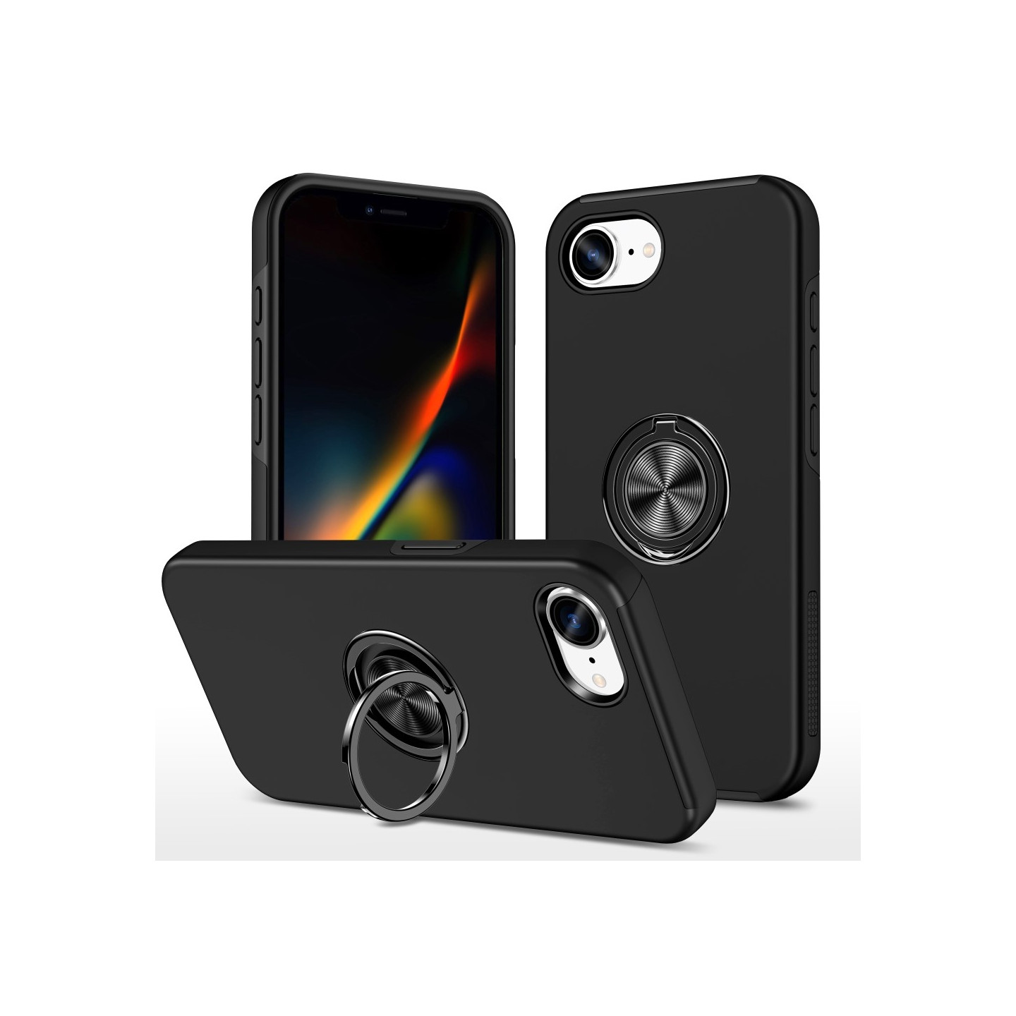 For iPhone 16e Hybrid-deksel med Fingerring – Svart