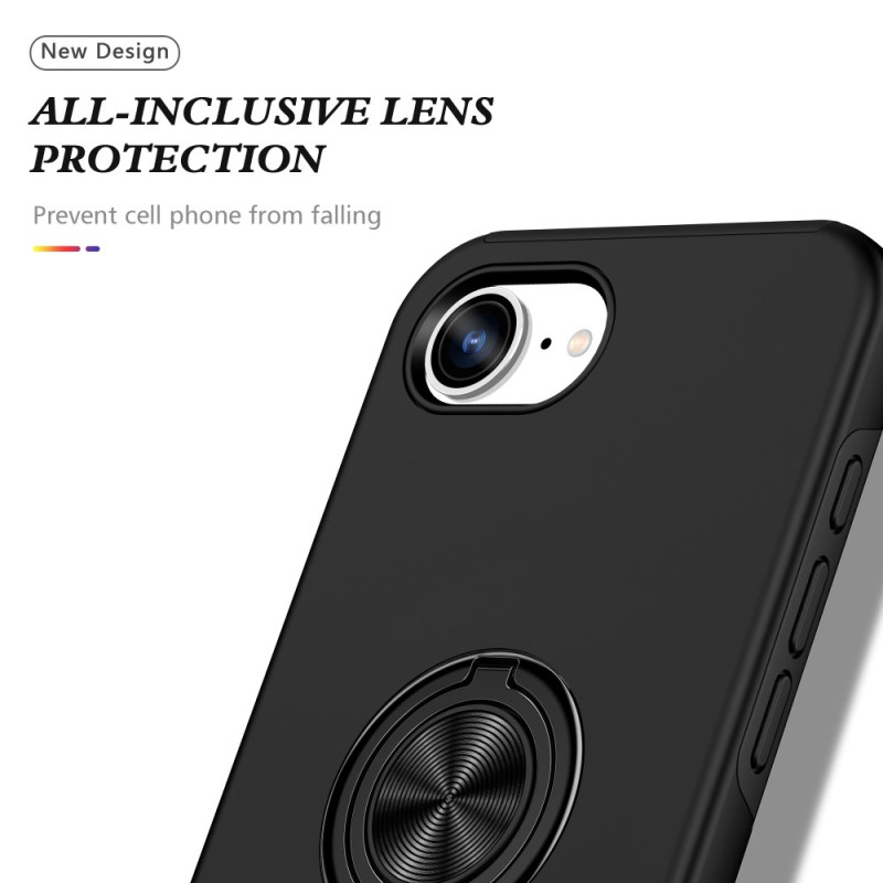 For iPhone 16e Finger Ring Kickstand Hybrid Case - Black