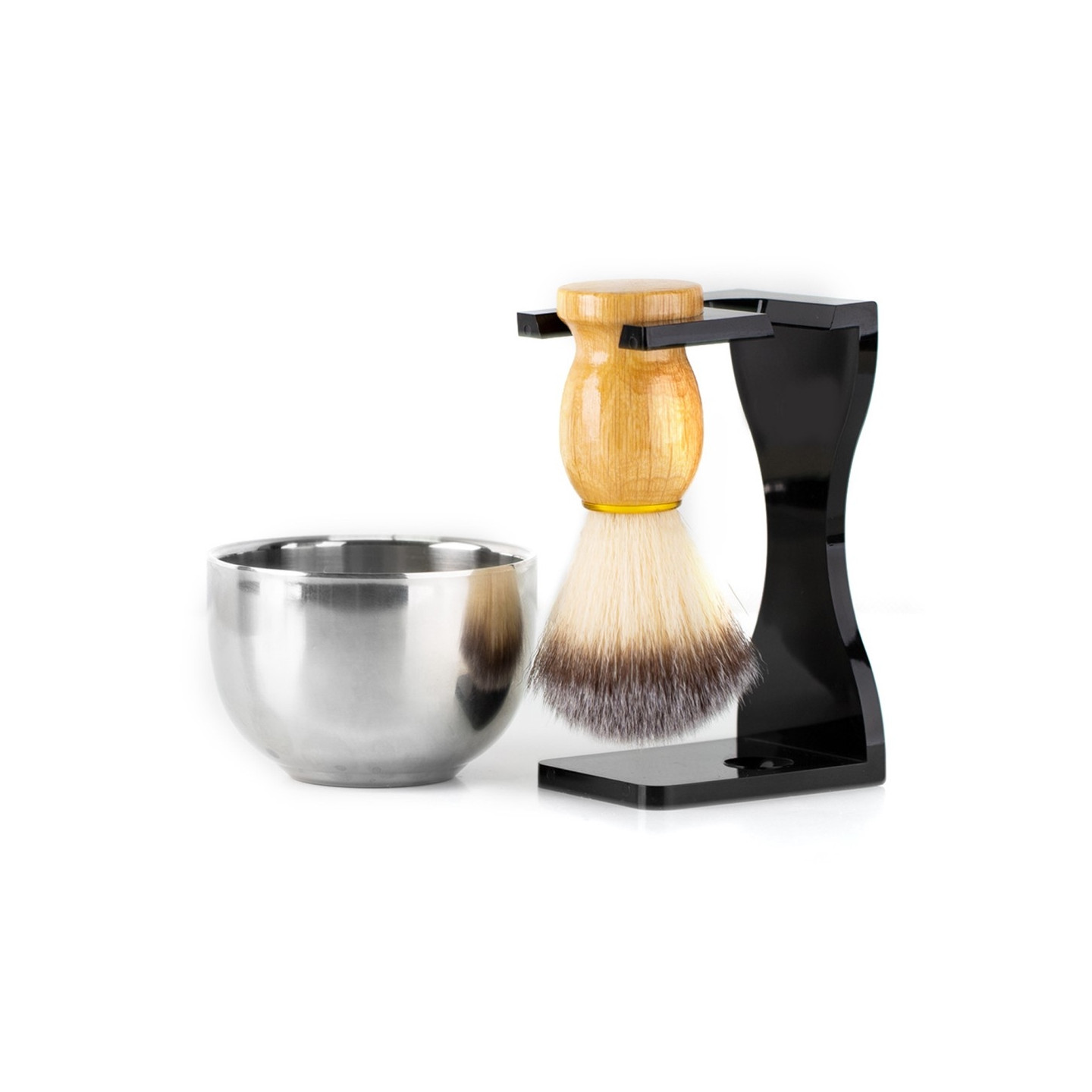 3in1 Set Shaving Shaving Brush Stand Bowl For Beard in Stainless Steel