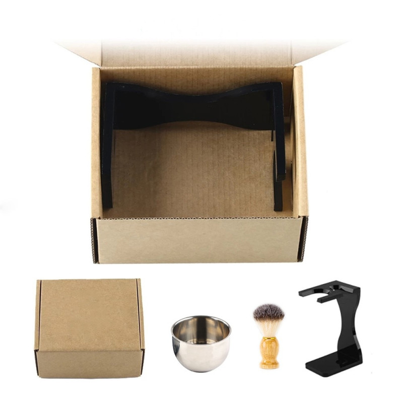 3i1 Set Rakning Rakborste Stativ Skål För Skägg i rostfritt stål
