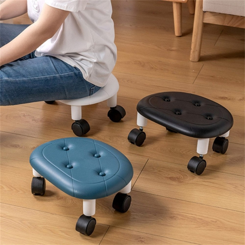 Chair Plastic Low Stool Simple Home Bedroom Universal Wheels Small Black