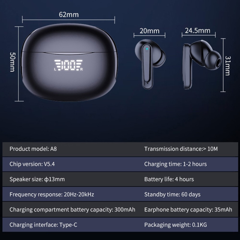 150 språk Oversetter Smart Voice Bluetooth In Ear-hodetelefoner - Svart