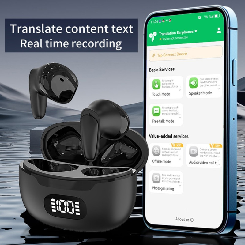 150 Sprog Oversættelse Oversætter Smart Voice Bluetooth In Ear-hovedtelefoner - Hvid