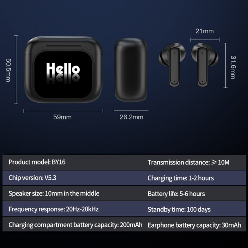 Oversætter 150 Sprog Oversættelse Smart Voice Bluetooth In Ear-hovedtelefoner - Sort