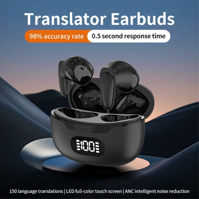 150 språk Oversetter Smart Voice Bluetooth In Ear-hodetelefoner - Svart