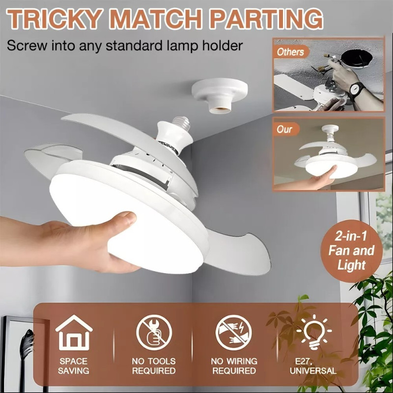 Ceiling Fan E27 Fan Ceiling Light with Remote Control APP Control 3 Speeds Dimmable