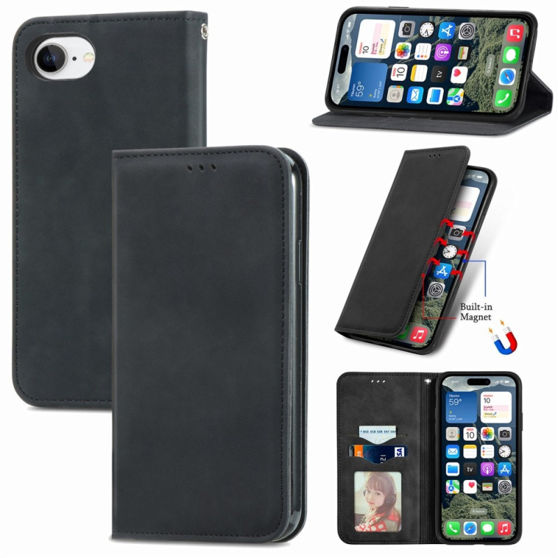 For iPhone 17e / 16e Case with Card Holder Magnetic Absorption Phone Cover - Black