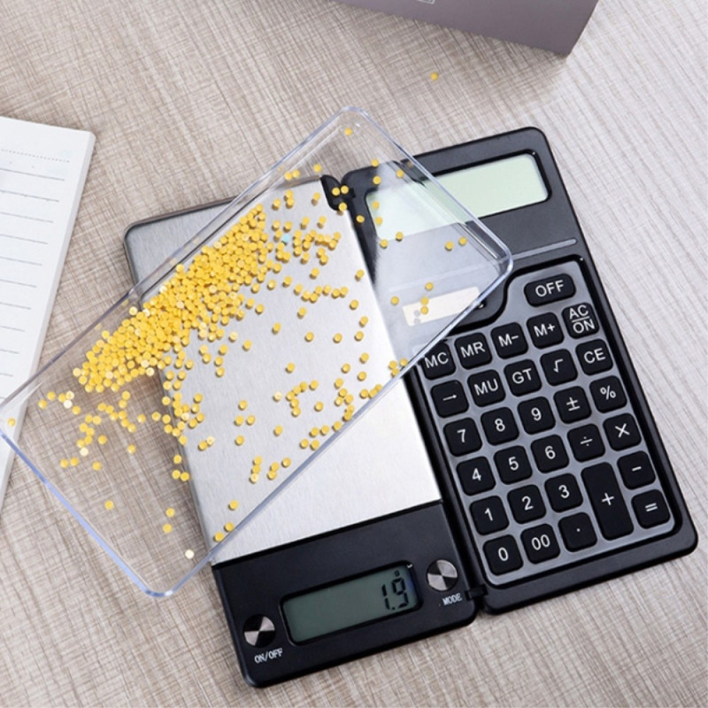 Elektronisk digital vekt med høy presisjon + kalkulator 2-i-1 sammenleggbar