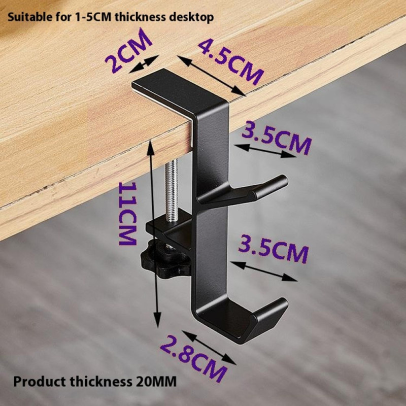 Desk Edge Hook Reppulaukku Kuulokkeiden ripustin pöydän alle Säilytys - valkoinen