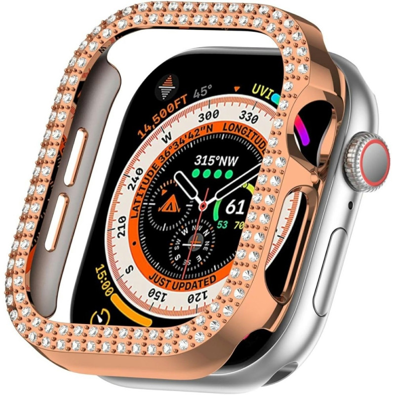 För A Watch Series 10 42mm Fodral Skal Ram Bling Rhinestone Decor - Rose Gold