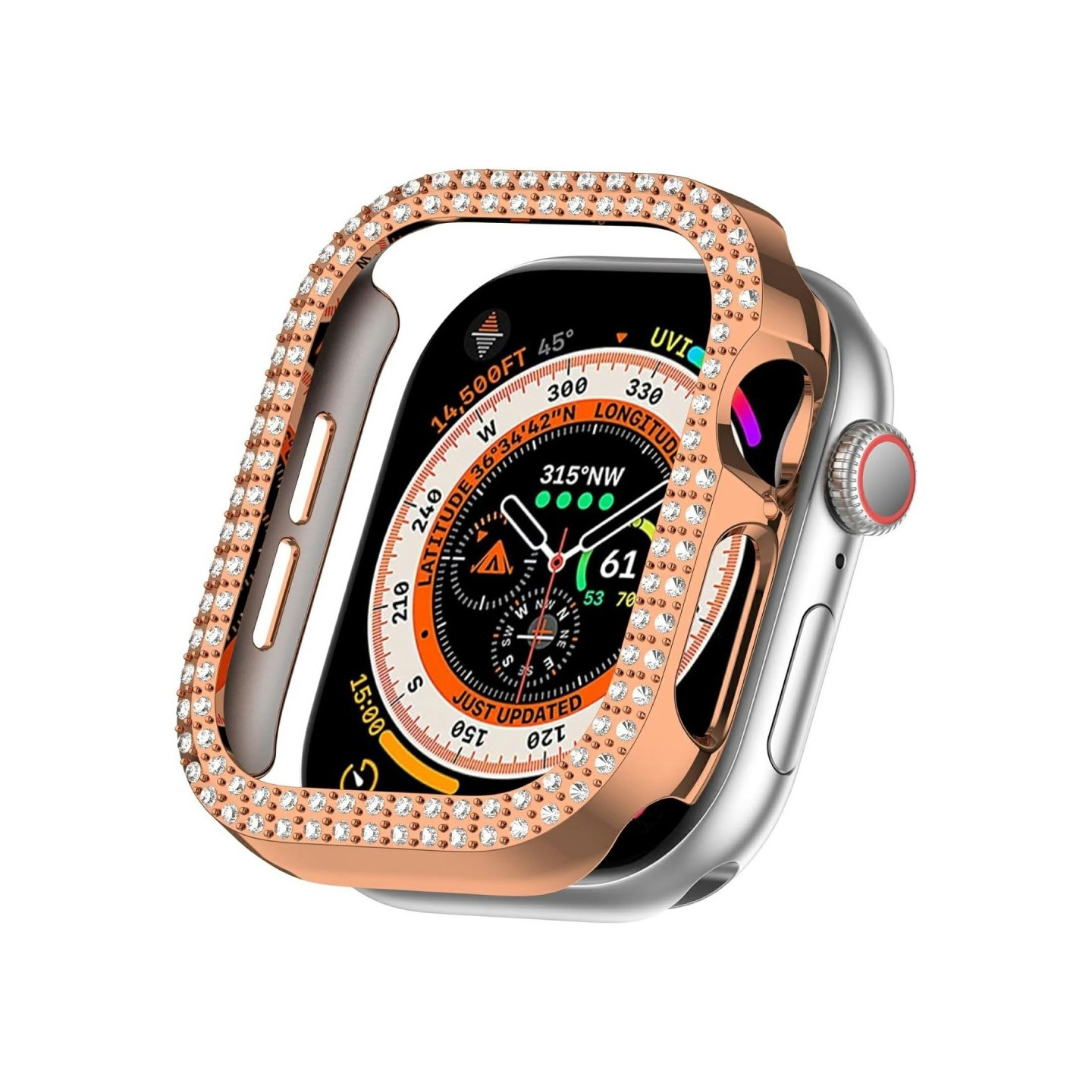 För A Watch Series 10 42mm Fodral Skal Ram Bling Rhinestone Decor - Rose Gold