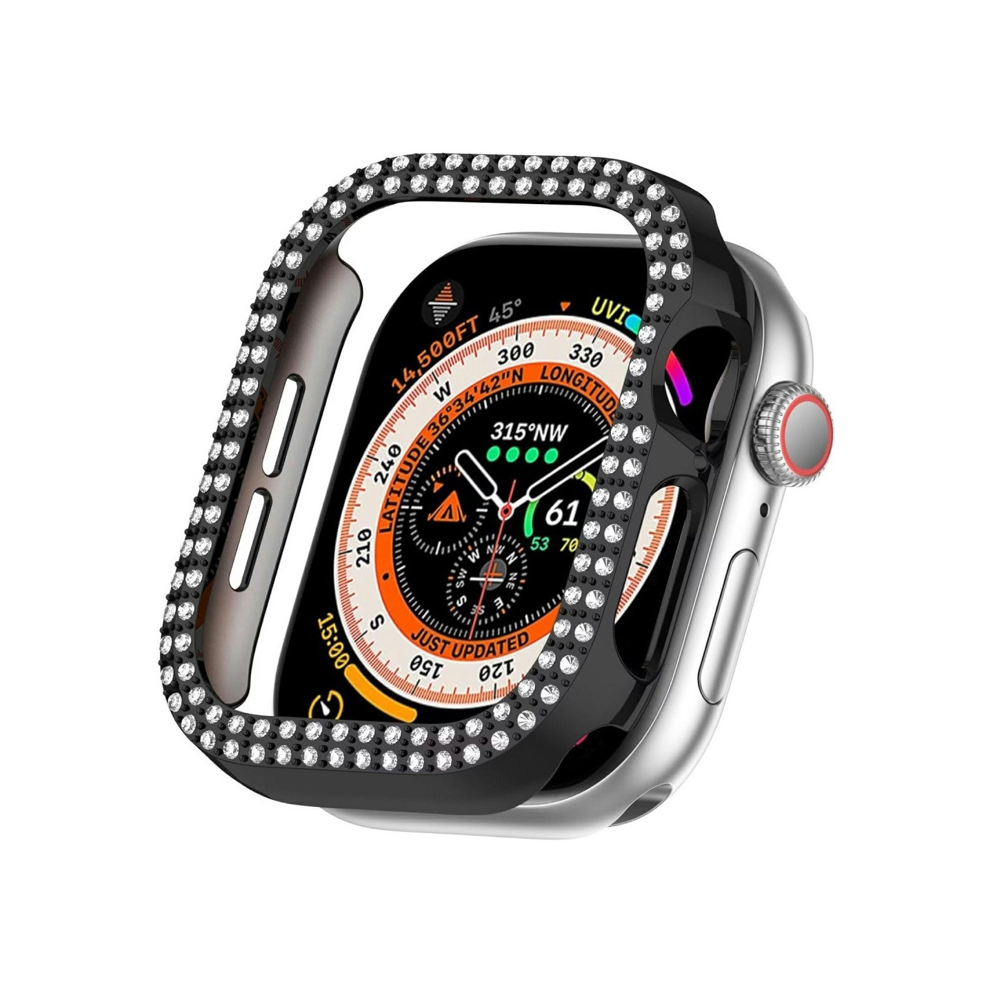 För A Watch Series 10 42mm Fodral Skal Ram Bling Rhinestone Decor - Svart