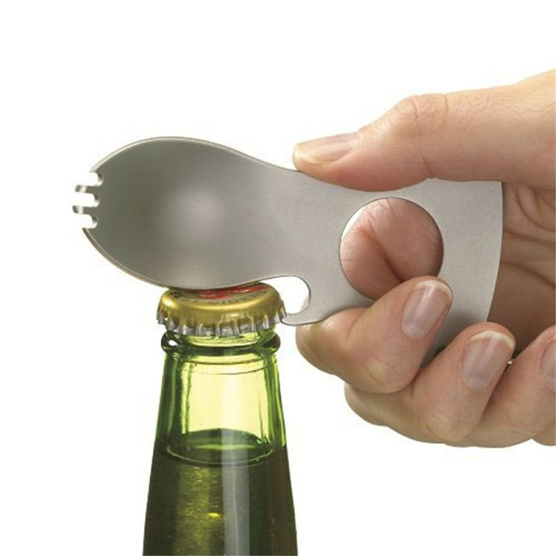 Multi-værktøj campingske gaffel flaskeåbner skruenøgle karabinhage