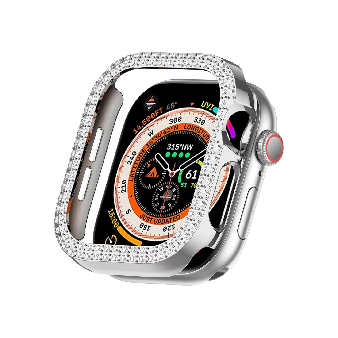 För A Watch Series 10 42mm Fodral Skal Ram Bling Rhinestone Decor - Silver