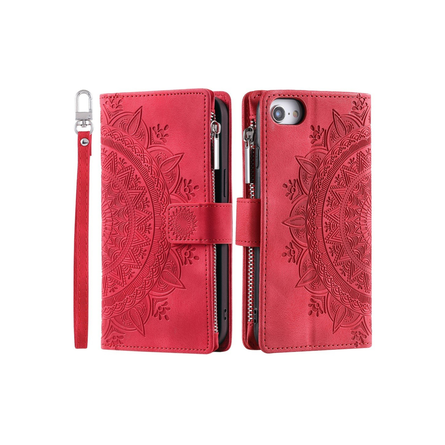 iPhone 17e / 16e -lompakkokotelon kuoren kuoren Mandala-kukkakuvio