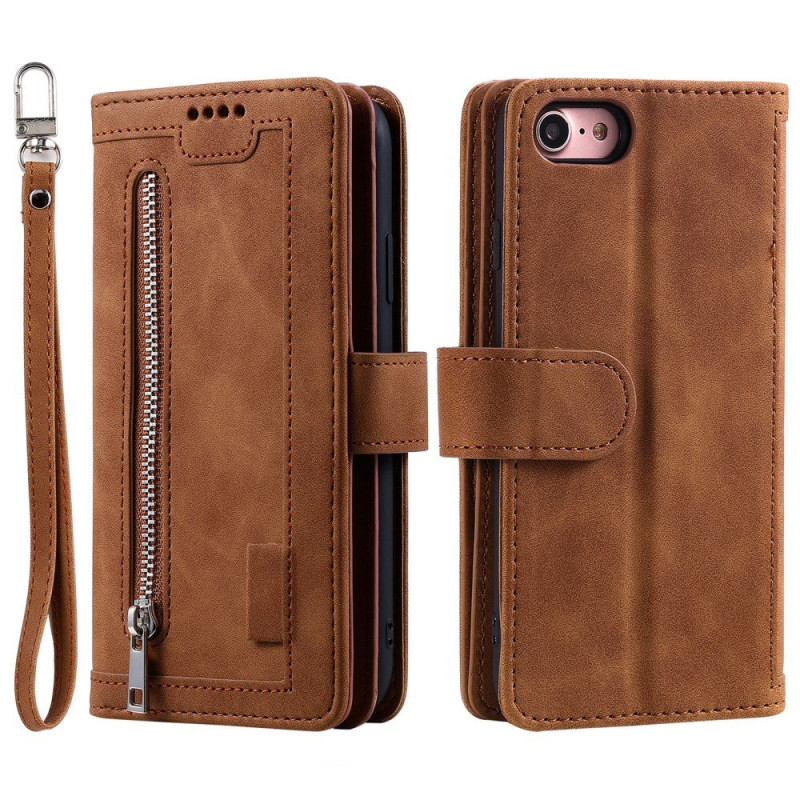 For iPhone 17e / 16e Case Zipper Pocket PU Leather Phone Cover with 9 Card Slots