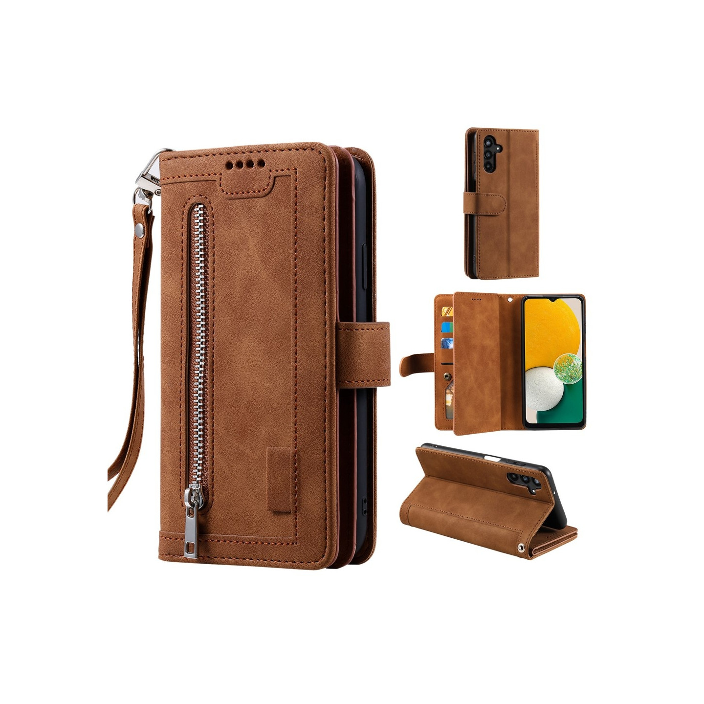 For Samsung Galaxy A26 5G Case Zipper Pocket PU Leather Phone Cover with 9 Card Slots