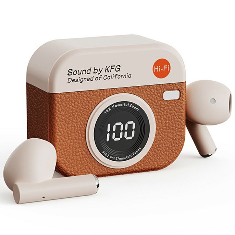 Retro Kameradesign Bluetooth hörlurar Brusreducering In-Ear Hörlurar - Brun