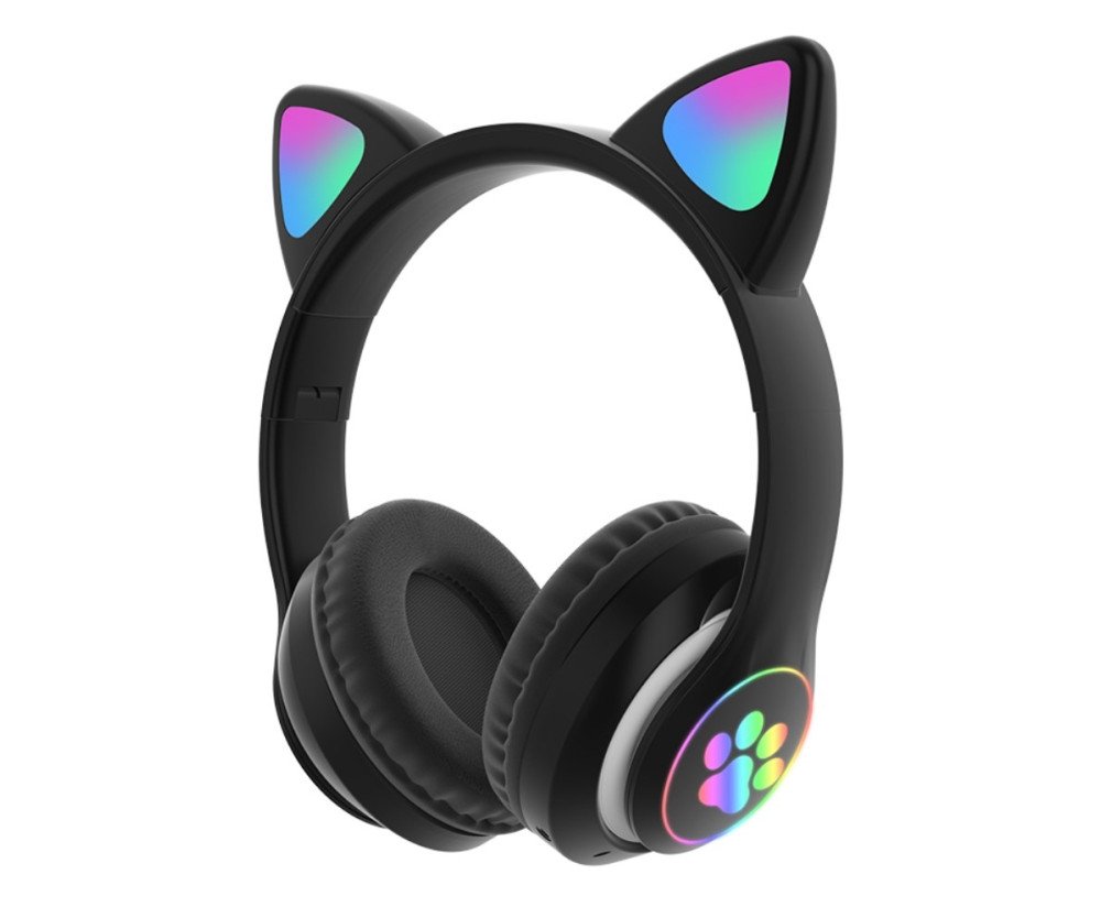 Bluetooth Over Ear Music Headset Glowing Cat Ear - Svart