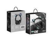 Bluetooth Over Ear Music Headset Glowing Cat Ear - Svart