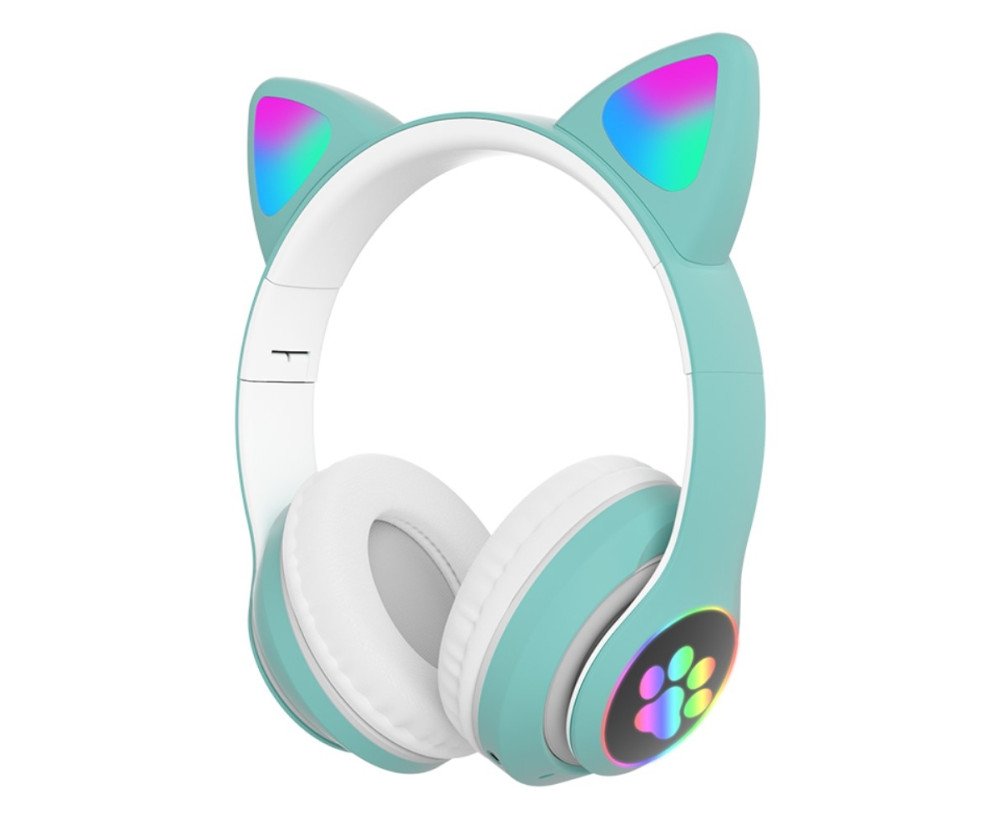 Bluetooth Over Ear Music Headset Glowing Cat Ear - Grön