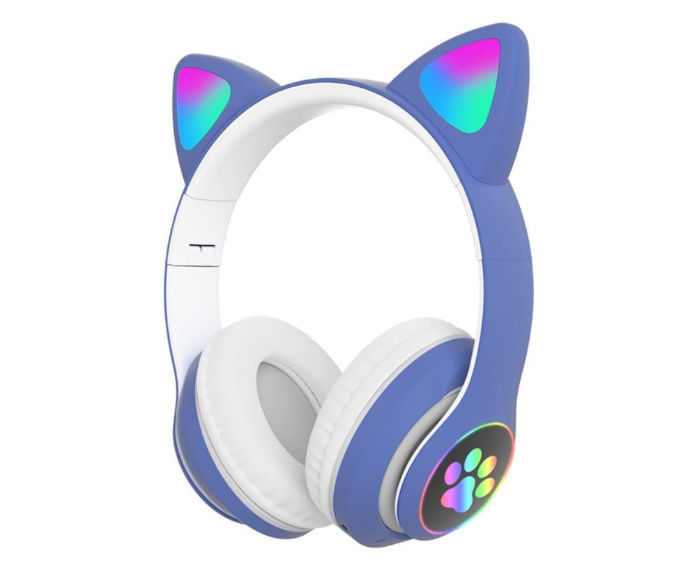 Bluetooth Over Ear Music Headset Glowing Cat Ear - Blå