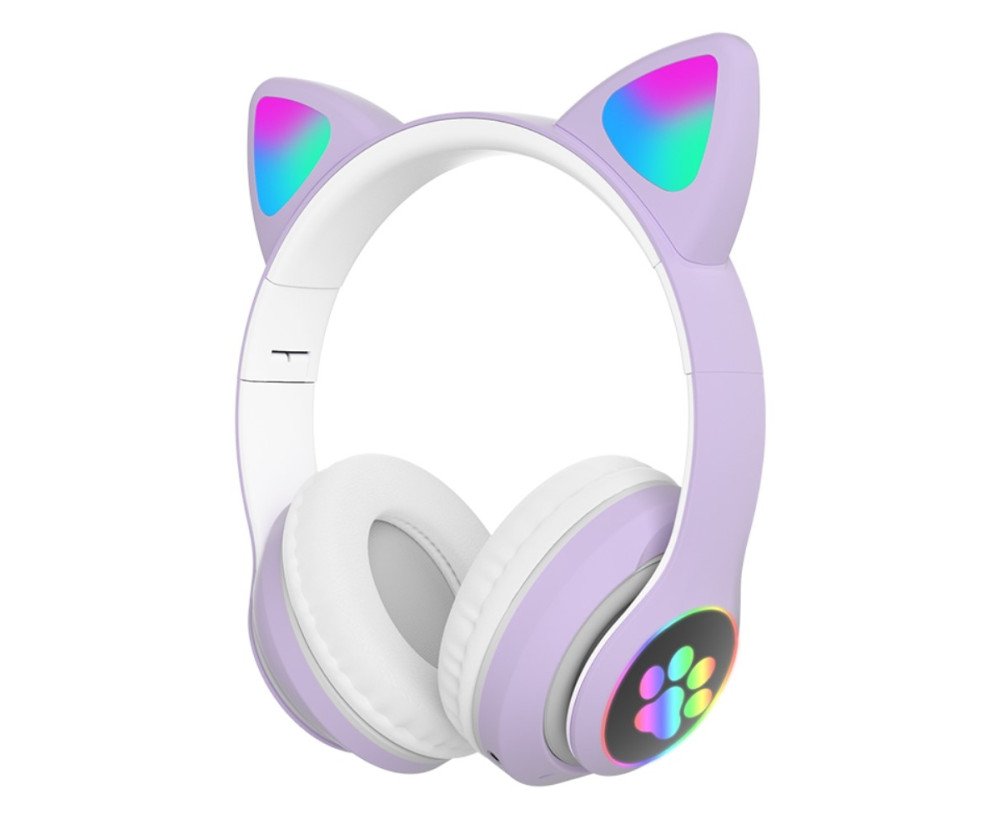 Bluetooth Over Ear Music Headset Glowing Cat Ear - Lila