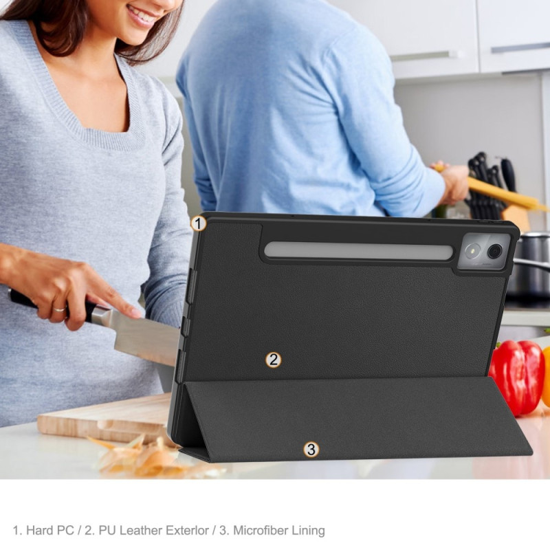 For Lenovo Idea Tab Pro Case Tri-Fold stativdeksel med penneholder - svart