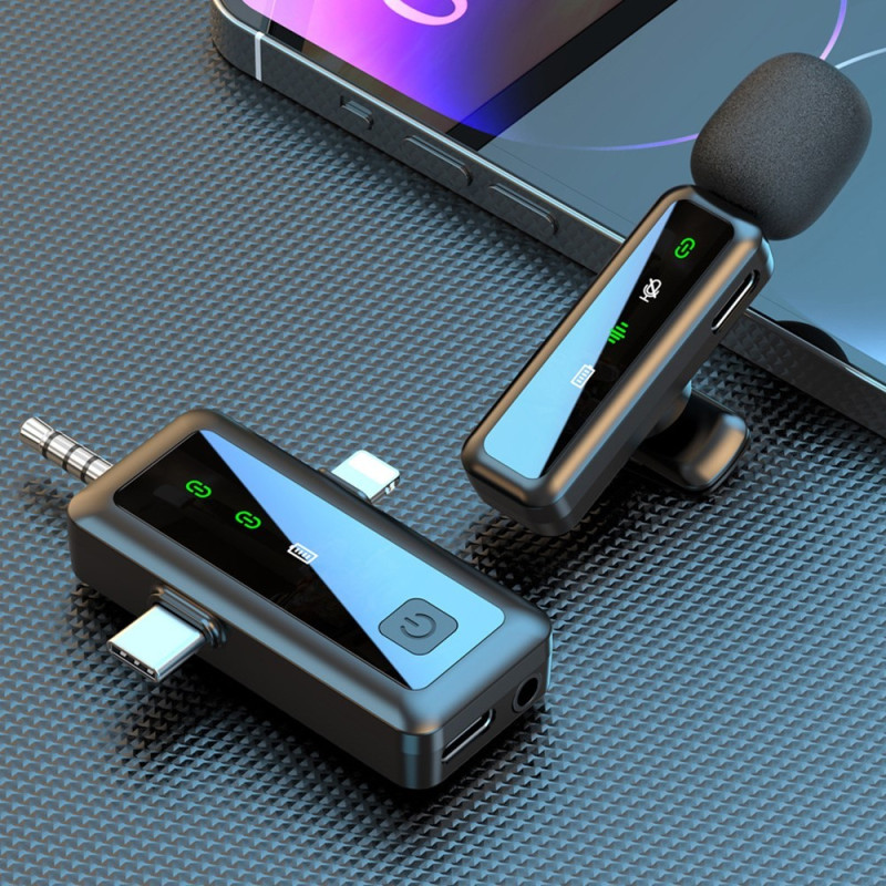 3 in 1 iP USB-C 3,5 mm langaton Lavalier mikrofoni melua vaimentava mikrofoni 1 lähetin 1 vastaanotin
