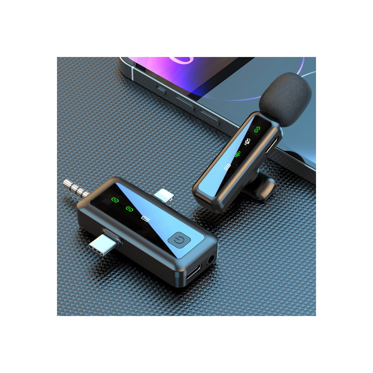 3 i 1 iP USB-C 3,5 mm trådløs Lavalier-mikrofon Støyreduserende mikrofon 1 sender 1 mottaker