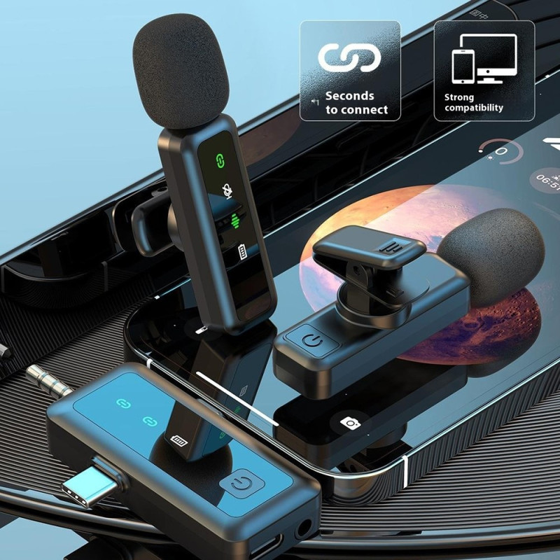 3 i 1 iP USB-C 3,5 mm trådløs Lavalier-mikrofon Støjreducerende mikrofon 1 sender 1 modtager