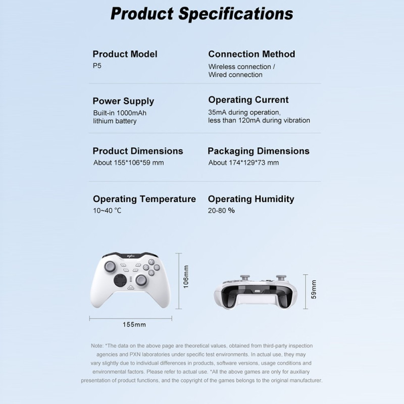 Bluetooth Wireless Game Controller with Receiver Compatible with Steam PC Android iOS Nintendo Switch - White