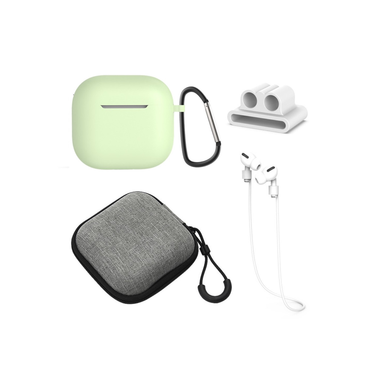 AirPods 4 5 kpl Lisävarusteet Kotelo Säilytyslaatikko Kaulahihna Kuulokepidike Avaimenperä - Matcha